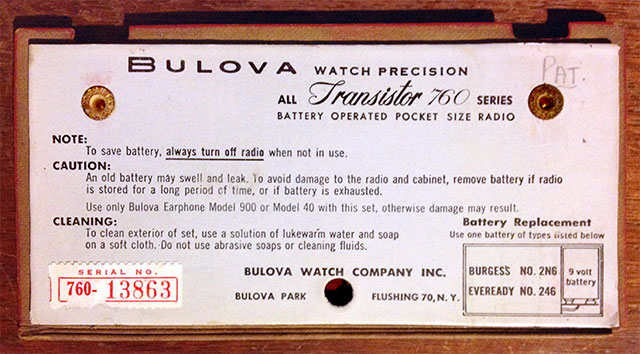 Bulova 760, Red inside back