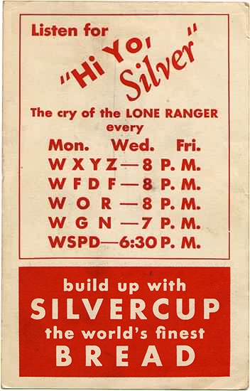 Lone Ranger Radio Schedule side 2